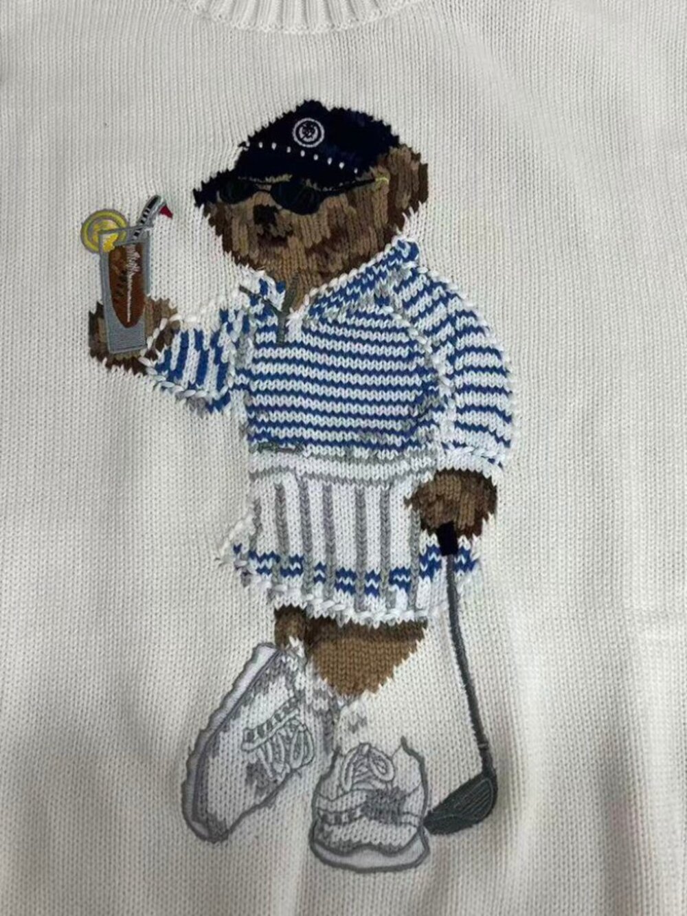 Polo Ralph Lauren Golf Bear White Crewneck Knit Sweater - Picture 4 of 8